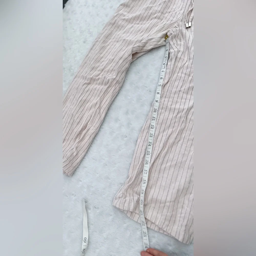 ZARA Pinkish Beige Pin Stripe Pull On Linen Pants